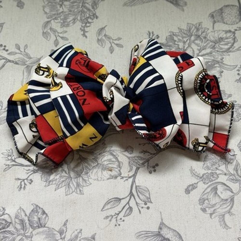 Vtg 80s 90s Large Hair Bow Clip Ribbon Cottagecore Coquette Nautical Patriotic